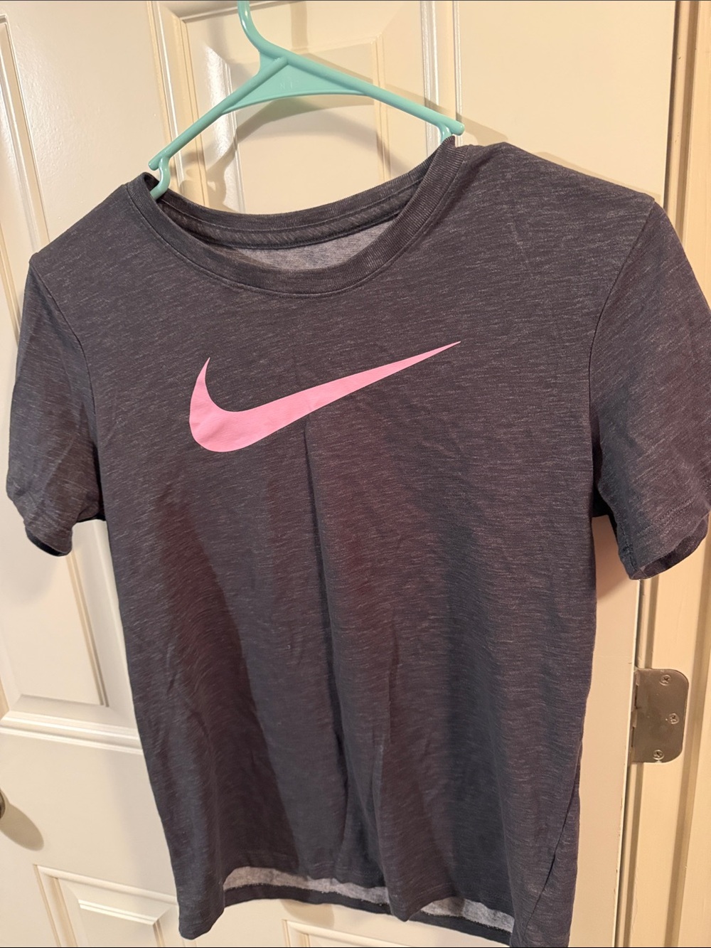 Nike Heather Gray Tee with Pink Swoosh